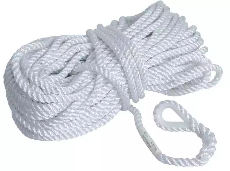 Bosse de mouillage 3 torons blanc cosse nylon diamètre 14mm Longueur 50M