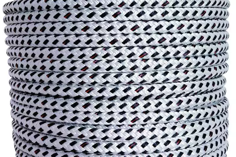 Cordage double tresse Bobine 100M Bland/Noir Diamètre 6mm 12 fuseaux