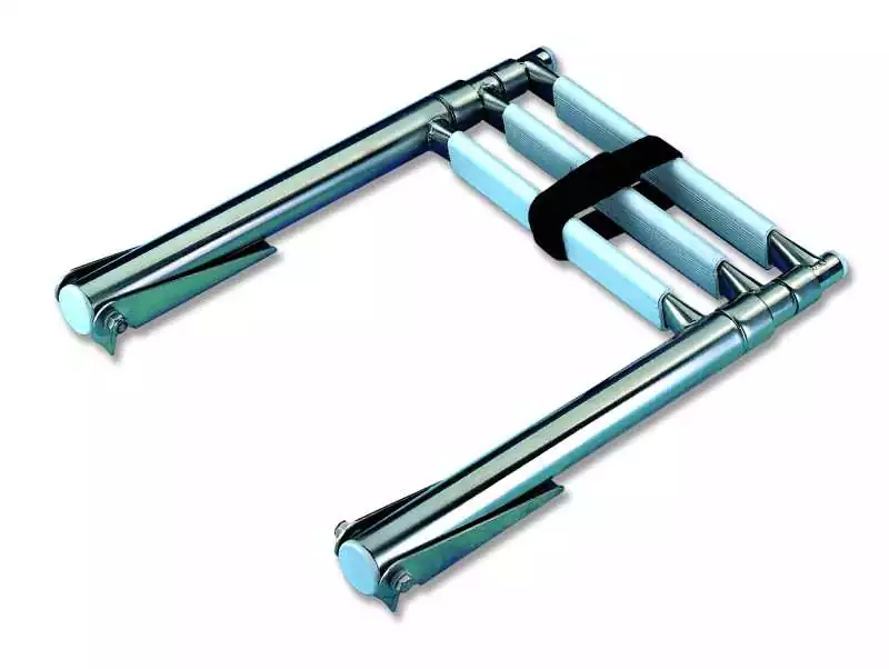 Échelle inox 3 marches télescopique rabattable sur ou sous la plate-forme ouvert 865 mm 