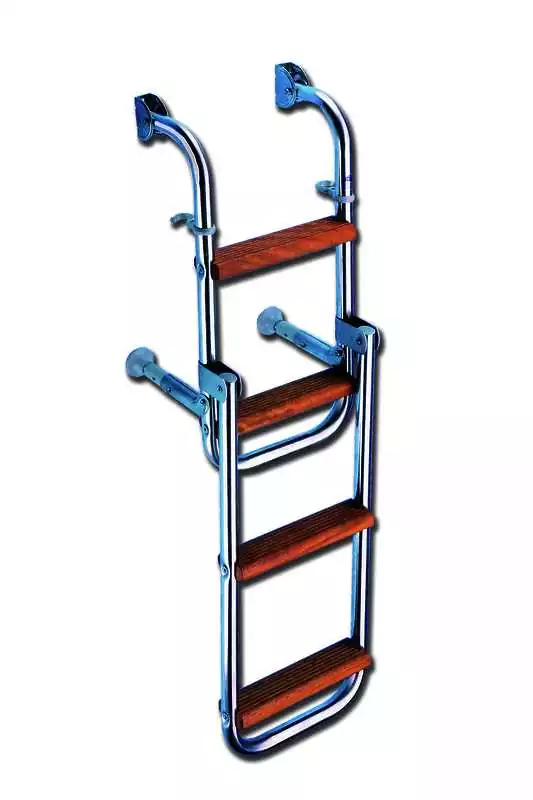 Echelle de bain inox 3 marches en bois 2 + 1 marches tube 25 mm H 81 cm Larg 285 mm