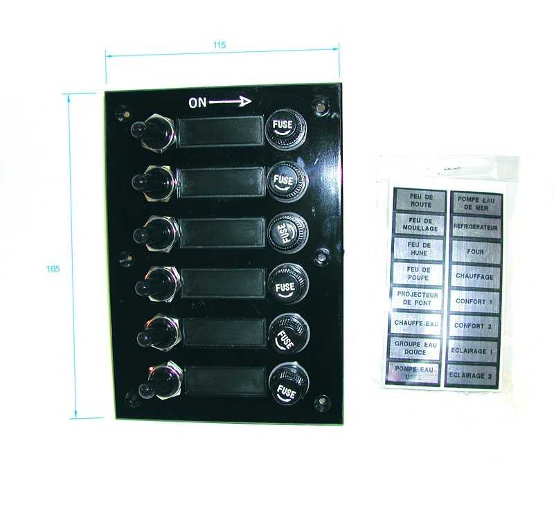 Tableau électrique 6 interrupteurs unipolaires 10A et 6 fusibles