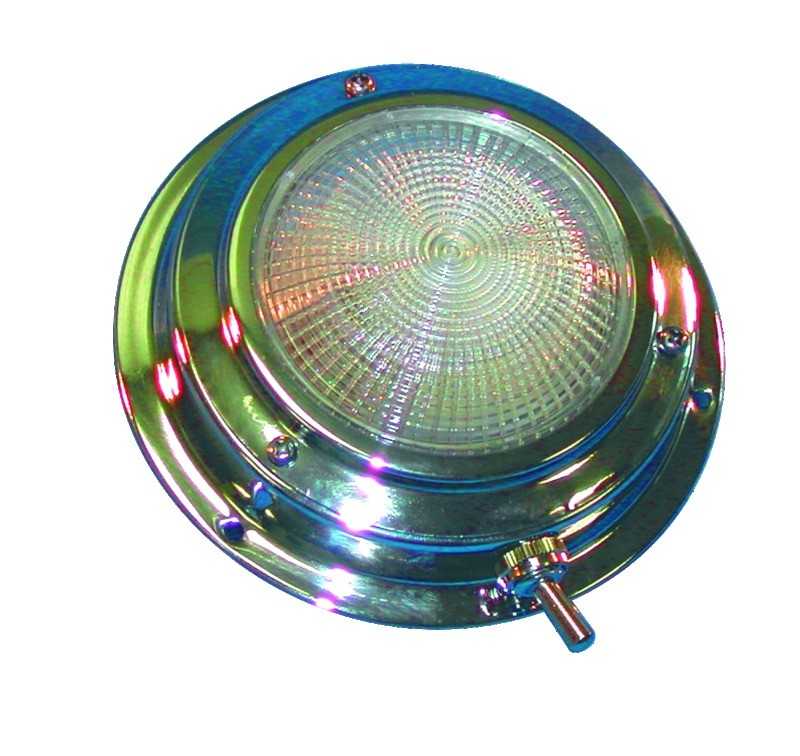 Plafonnier inox 12V 10W diamètre extérieur 110 mm diamètre verre 75 mm