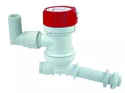 Pompe Rule 601C pour vivier 12V 500 GPH 32 L/min passe-coque coudé 19 mm