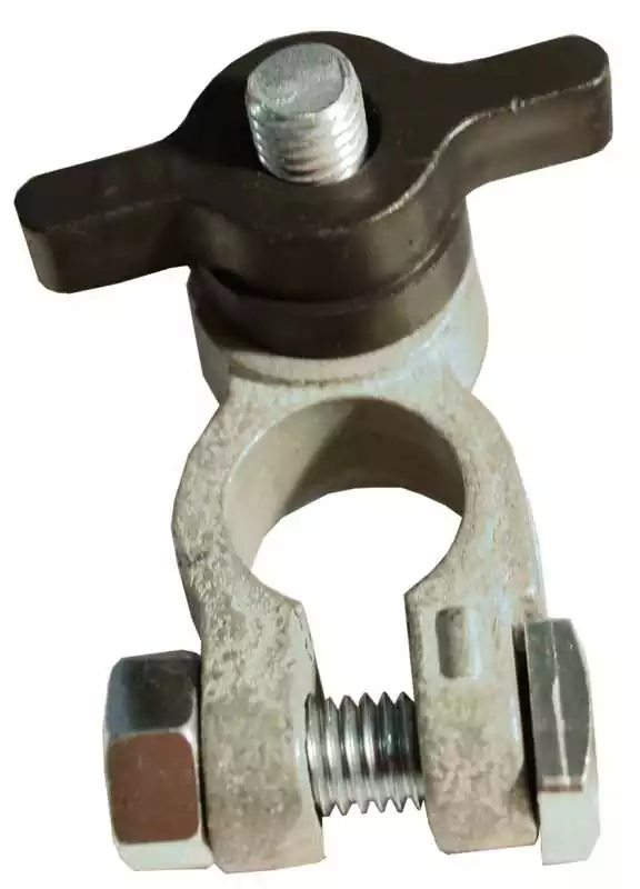 Paire de cosses batterie négatif et positif laiton étamé tige de 8 mm papillons