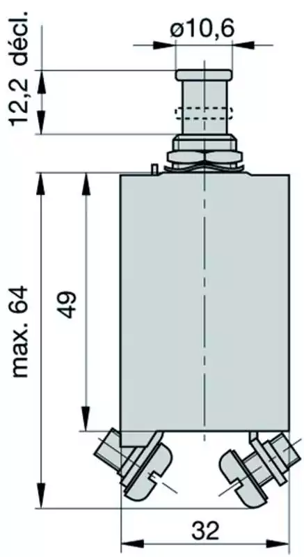 Disjoncteur thermique 60A fixation collerette filetée bornes à vis M6