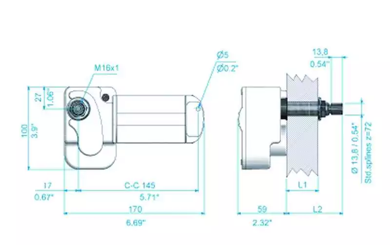 Moteur essui glaces 24V W12 Axe diamètre 13.8mm Epaisseur cloison 68mm