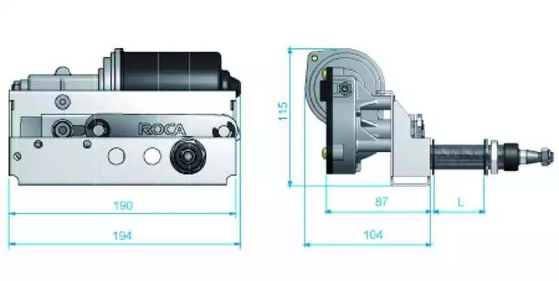 Moteur essuie glace 12V W25 Longueur Axe 38mm Epaisseur max cloison 28mm