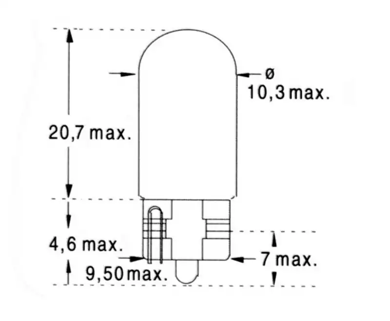 Ampoule wedge 24V 3W Culot Dimensions 2,1W X 9,5d