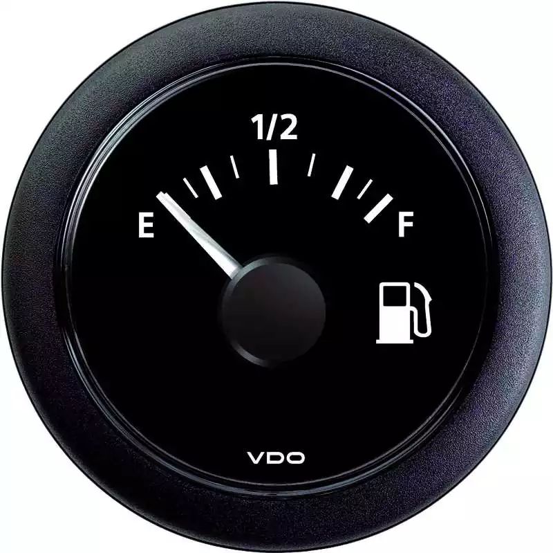 Indicateur de carburant 52mm 0-1/1 8-32V 90 Ohms fond noir cercle rond noir