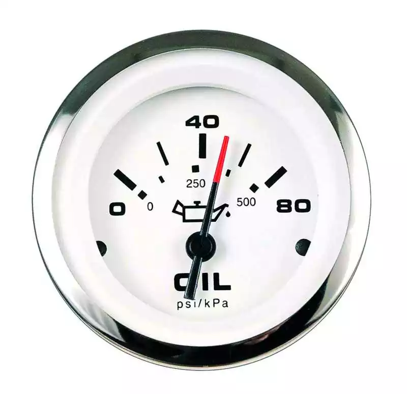 Indicateur Manomètre pression d'huile 0-80 psi 52mm Blanc éclairage rouge