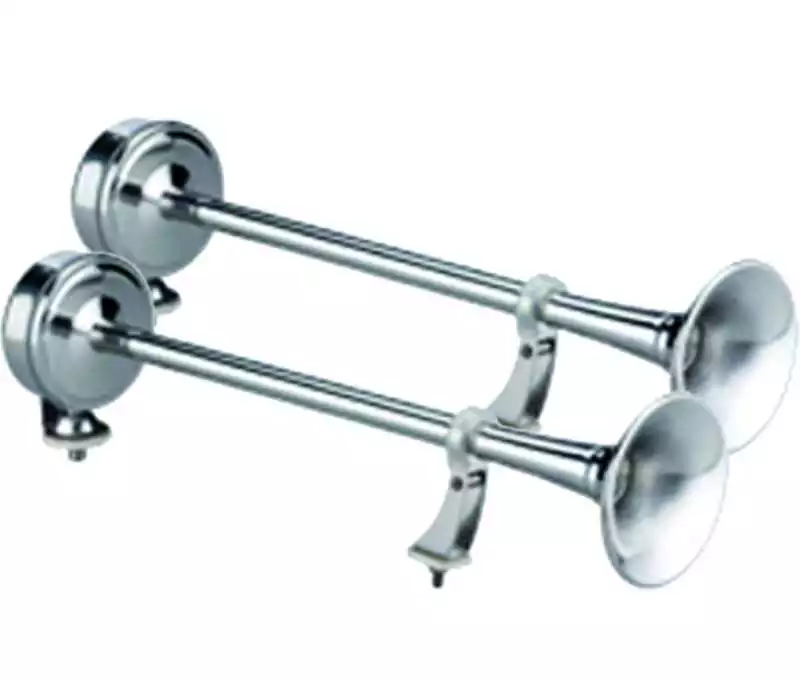 Klaxon 2 trompes inox 24V 3A Longueur 470mm 122 dB
