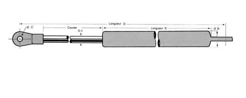 Compas à gaz acier laqué 600N – Course 210 mm – Longueur 290/500 mm – Ø10 mm