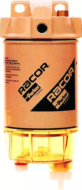 Filtre séparateur gasoil débit max 114 L/H RACOR 1 entrée et 2 sorties
