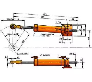 Vérin hydraulique VETUS MTC17510 – course 225 mm – raccordement tube Ø10 mm