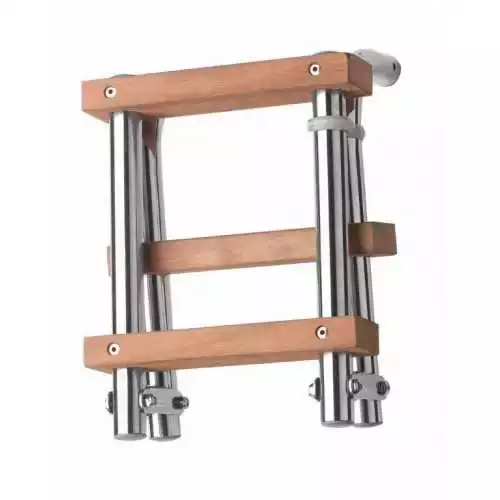 Echelle de bain pliante inox 3 marches en acajou 570 mm dépliée