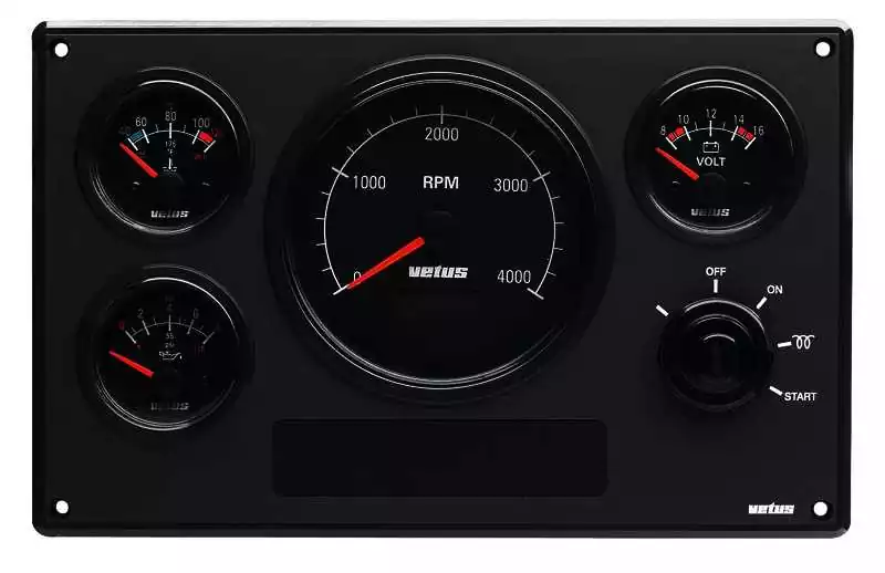 Tableau de bord moteur synthétique type MPA34 12V 4 instruments noir 0-4000 RPM