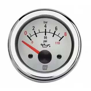 Indicateur blanc de pression d'huile 24V 0-8 bar 0-110 psi encastrement 52mm