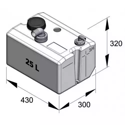 Réservoir synthétique pour eaux usées 25 l raccords inclus