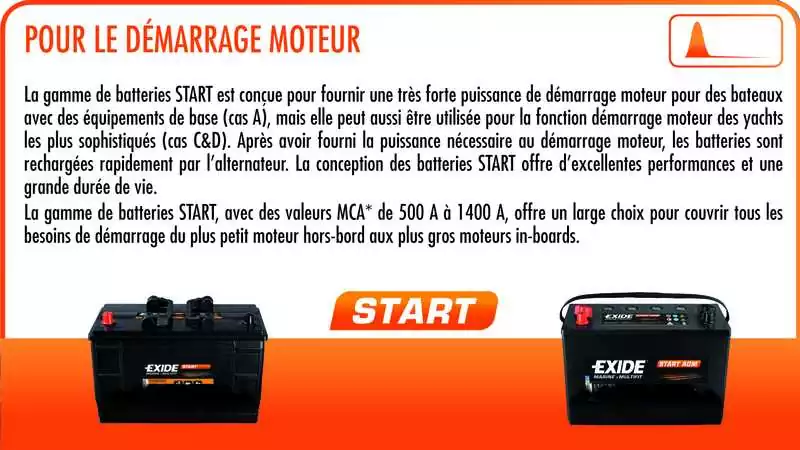 Batterie Exide START AGM 12V 50A dimensions 260 X 173 X 206mm