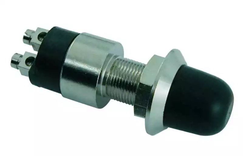 Poussoir étanche laiton chromé 30A 12V diamètre 16 x 34 mm