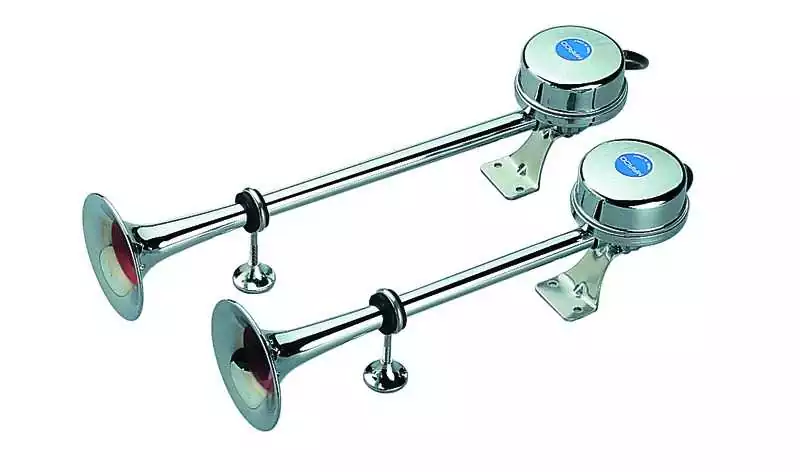 Klaxon électrique 2 trompe 12V 10A Chromé Longueur 470mm 121dB
