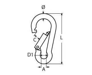 Mousqueton inox sans oeil diamètre 5mm Longueur 50mm