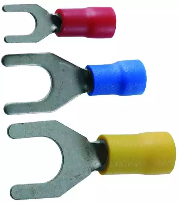 10 Cosses à fourche 4 rouge 4mm 4 bleu 6mm 2 jaune 8mm
