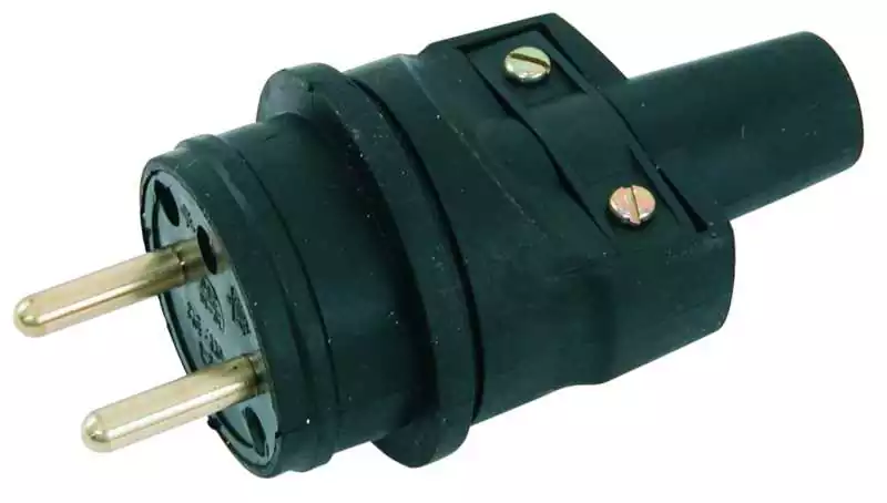 Fiche mâle 250V 10/16A caoutchouc étanche noir 2P+T