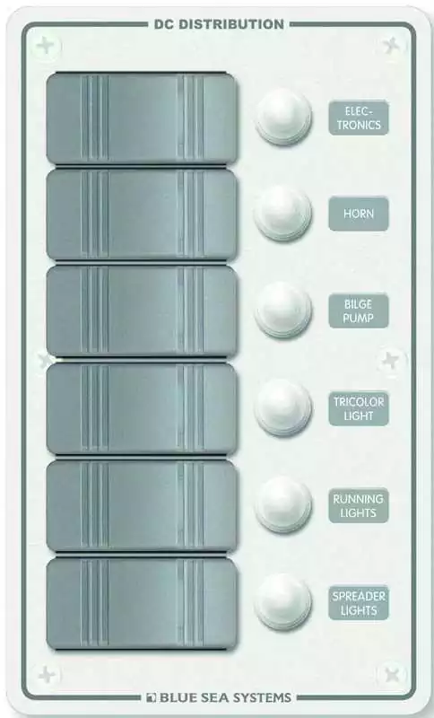 Tableau étanche 6 circuits boutons gris IP66 à disjoncteurs