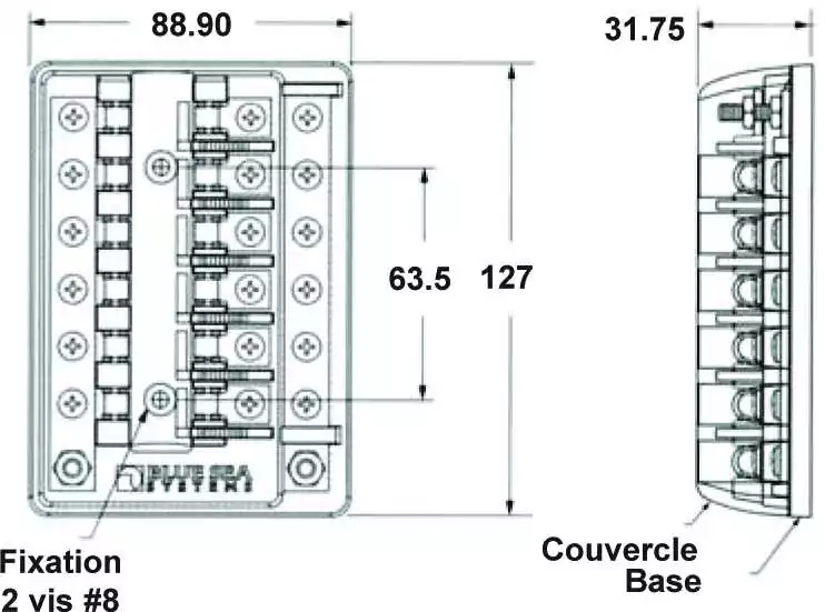 Tableau 6 fusibles verre avec bus négatif 6.3 x 32 mm de 1 à 30 Amps