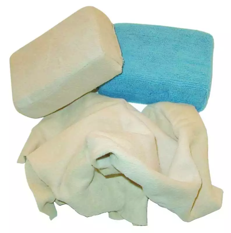 Kit 3 pièces 2 éponges 1 chamois 1 microfibre et 1 peau de chamois