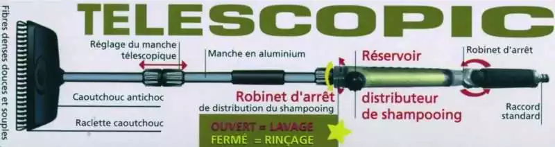 Brosse de lavage luxe télescopique avec réservoir distributeur de shampooing