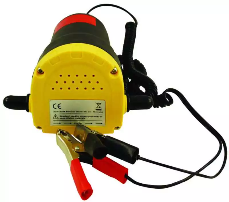 Pompe de vidange électrique 12V Pinces batterie 2 tuyaux 6mm et 14mm