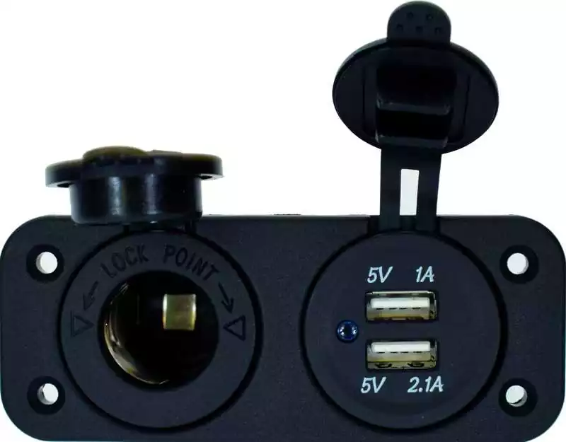 Prise allume cigare femelle et USB double à encastrer Prise allume cigare femelle et USB double à encastrer