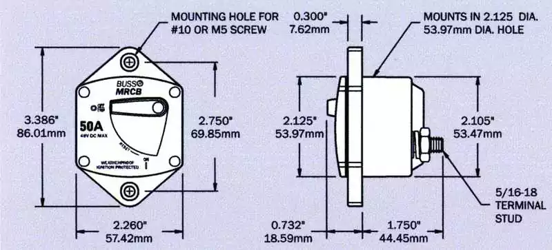 Disjoncteur thermique série 187 100A surface mount unipolaire saillie