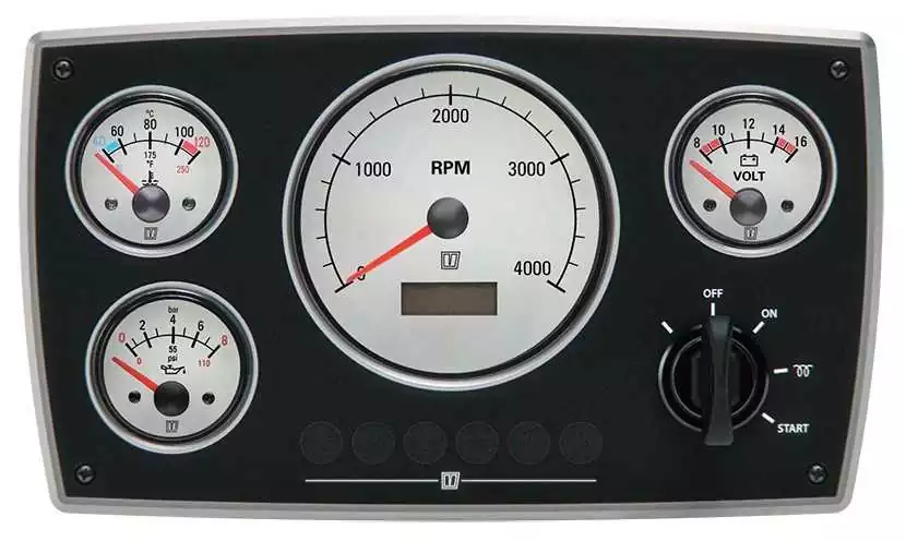 Tableau de bord moteur aluminium type MPA34 12V 4 instruments blanc 0-4000 RPM