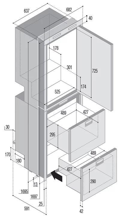 Réfrigérateur Congélateur DW360 BTX 12/24V 301L unité interne