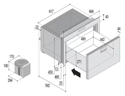 Congélateur DW 70 BTX OCX2 12/24V poignée STEELOCK unité externe 75L