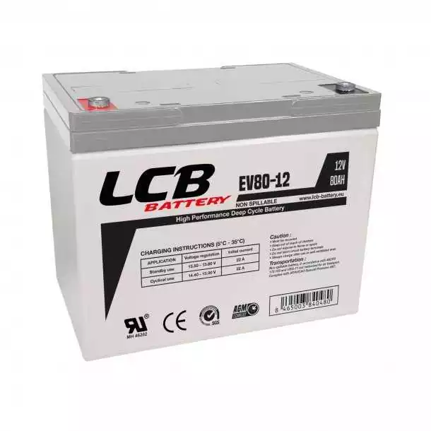 Batterie marine sans entretien AGM 12V 80A dimensions 259 x 168 x 208mm