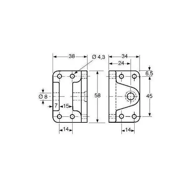 Support de compas à gaz polyamide gris – axe Ø 8 mm, passage 15 mm