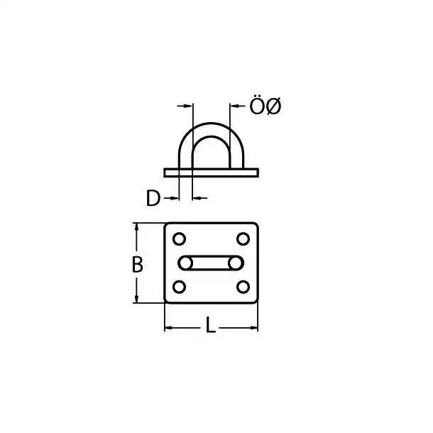 Pontet sur platine carrée A2 diamètre 8mm Longueur 50mm x Largeur 40mm
