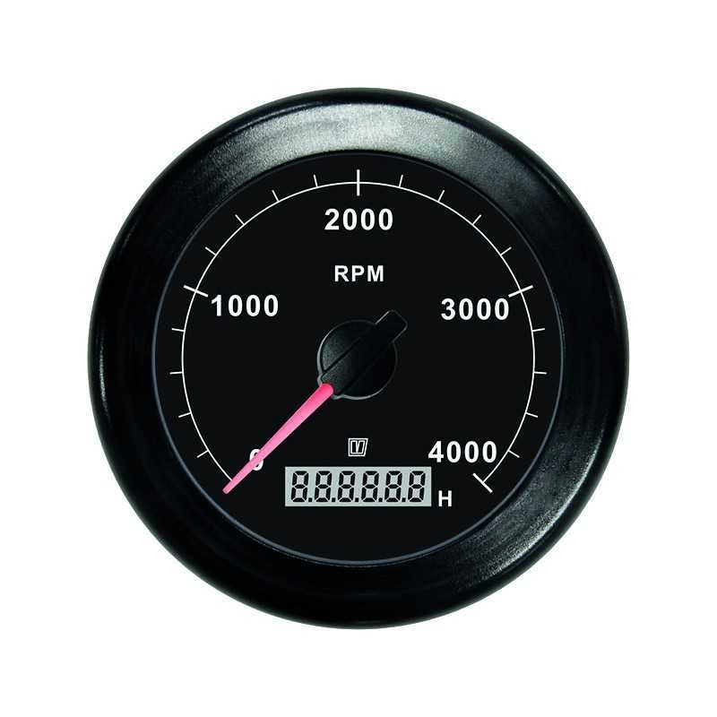 Compte tours avec horametre noir 12/24v (0-4000rpm) trou d'encastrement 100 mm