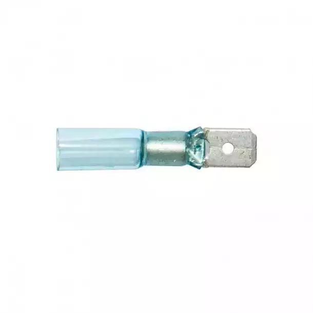 100 Fiches mâles thermorétractables Bleue 6.35mm câble 1,5-2,5mm²