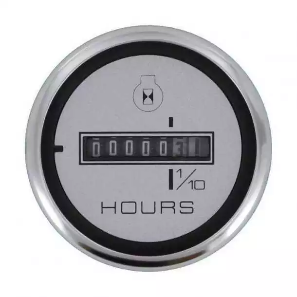Indicateur Horamètre 52mm 0 à 9 999,9H 10-32V DC fond argenté translucide