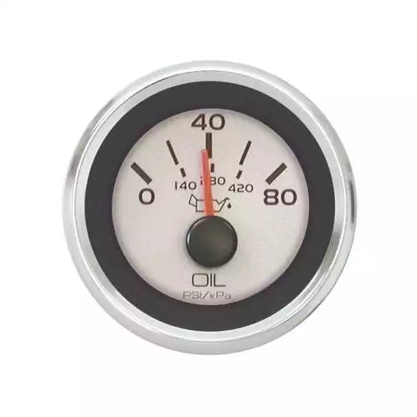 Indicateur pression d'huile 52mm 240-33 Ohm 0-80psi fond argenté translucide