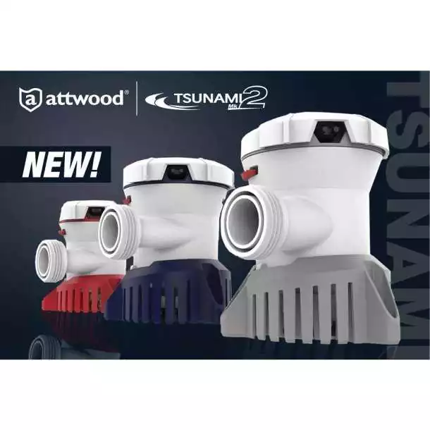 Pompe de cale TSUNAMI T1200 débit 3120 L/H 12V sortie 25 et 28 mm 5 Ampères