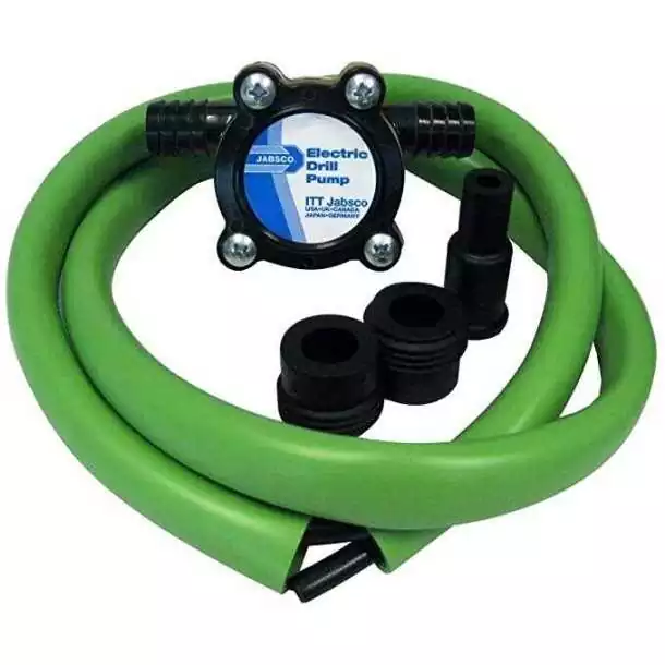 Pompe pour perceuse tout liquide débit 13 L/mn raccords 13 mm mandrin de 1/4 à 3/8