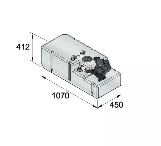 Systeme de réservoir eaux usées 120 litres inclus pompe flotteur et tube 24 Volt