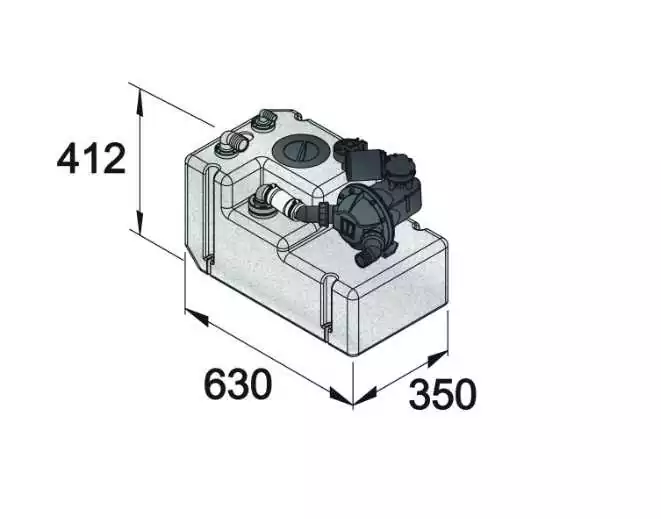 Systeme de réservoir eaux usées 42 litres 12 Volt inclus pompe flotteur et tuyau