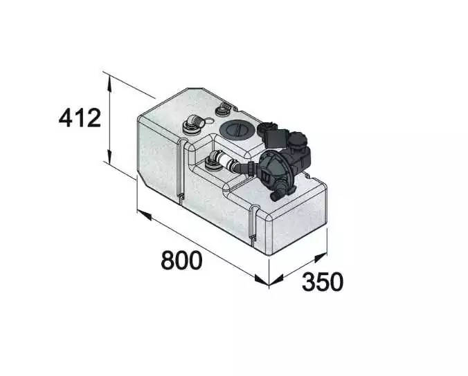 Systeme de réservoir eaux usées 61 litres 12 Volt inclus pompe flotteur et tuyau